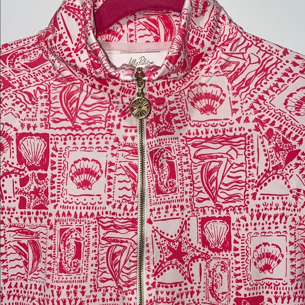 Pink Patterned Quarter-Zip Pullover - image 3